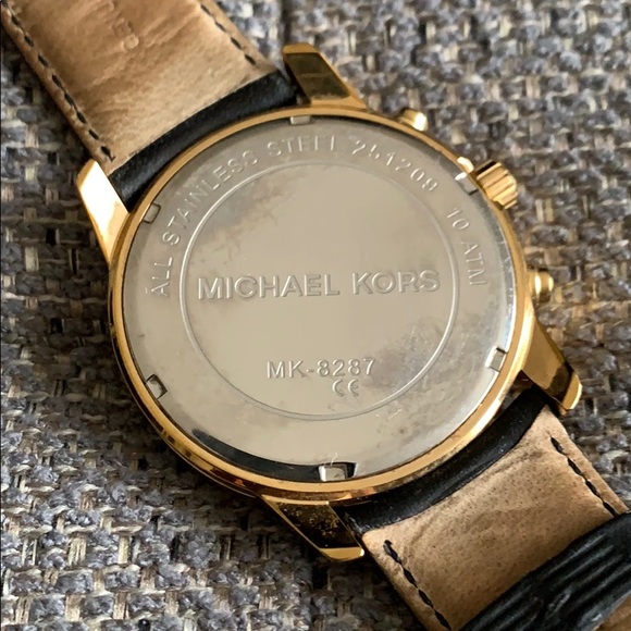 Michael Kors Gold Tone and Black Leather Watch - Picture 6 of 9